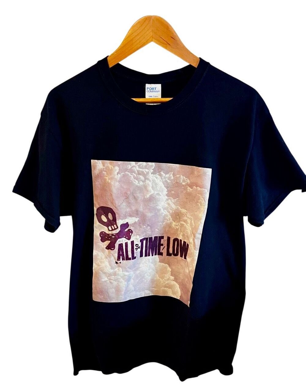 Y2K Pop Punk All Time Low Skull & Clouds Black T Shirt Size Large
